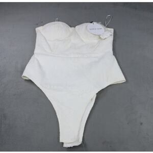 Ivory & Chain Lace Corset Bodysuit Women's White Floral Lace Size 8 NWT
